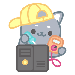 Drawing of a cat performing maintenance on a computer