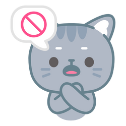 Drawing of a cat with a speech bubble containing the 'no' symbol